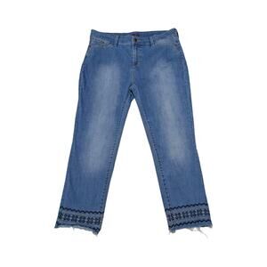 NYDJ Embroidered Hem Ankle Jeans Distressed Womens 16 Stretch Denim Frayed Blue